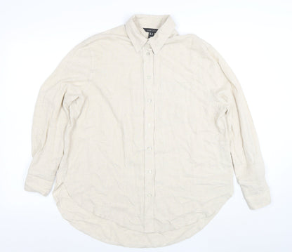 New Look Women Beige Long Sleeve Linen Button-Up Shirt Size 8