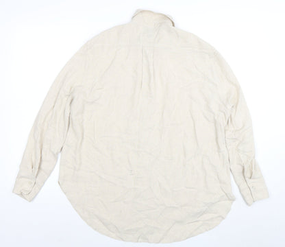 New Look Women Beige Long Sleeve Linen Button-Up Shirt Size 8