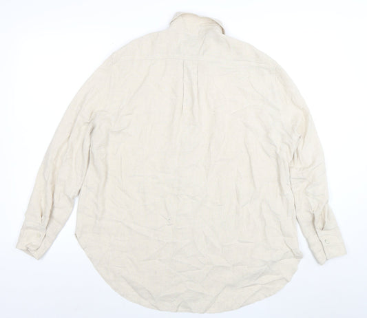 New Look Women Beige Long Sleeve Linen Button-Up Shirt Size 8