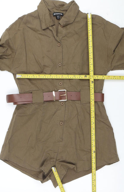 PrettyLittleThing Women’s Khaki Belted Long Sleeve Playsuit UK 12