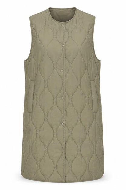H&M Womens Green Quilted Long Padded Waistcoat Size M