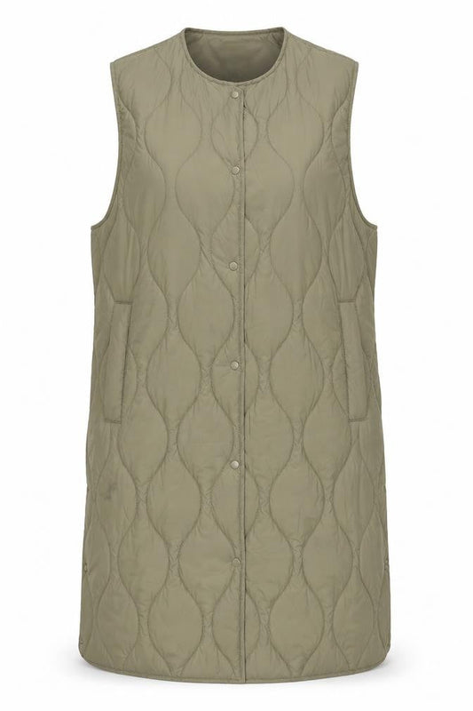 H&M Womens Green Quilted Long Padded Waistcoat Size M