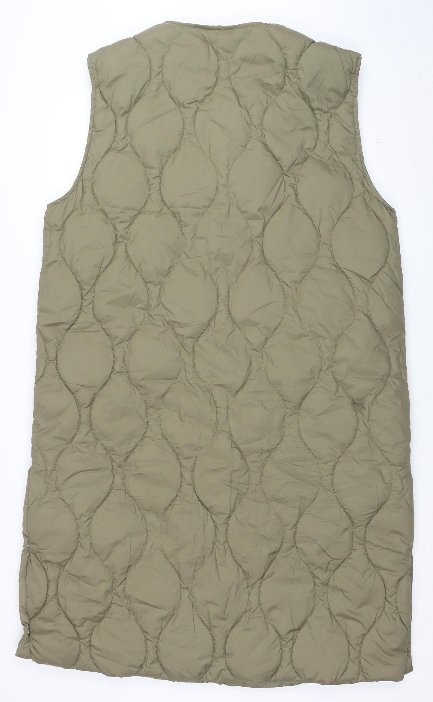 H&M Womens Green Quilted Long Padded Waistcoat Size M