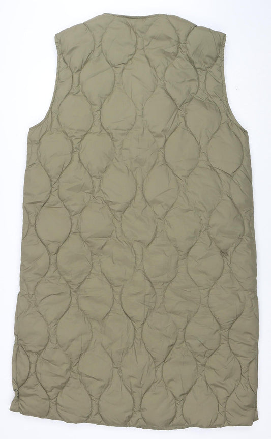 H&M Womens Green Quilted Long Padded Waistcoat Size M