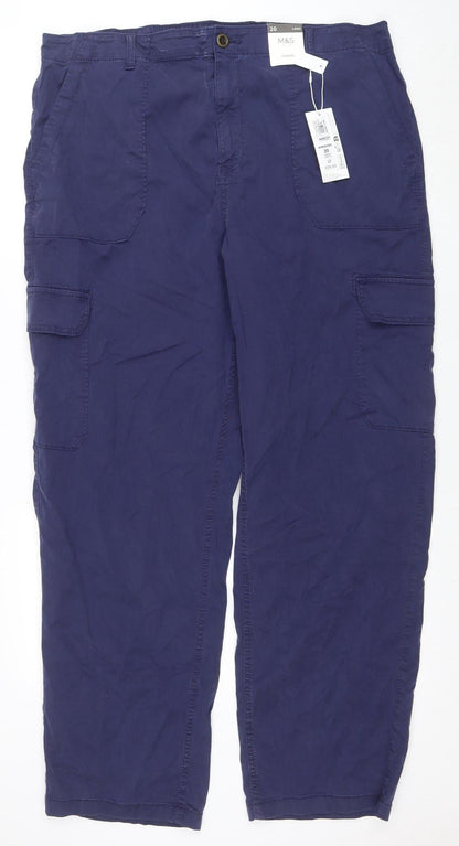 Marks and Spencer Women Blue Size 20 Long Cargo Trousers