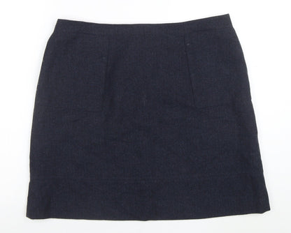 Jaeger Women Blue Wool Blend Herringbone Pencil Skirt Size 14