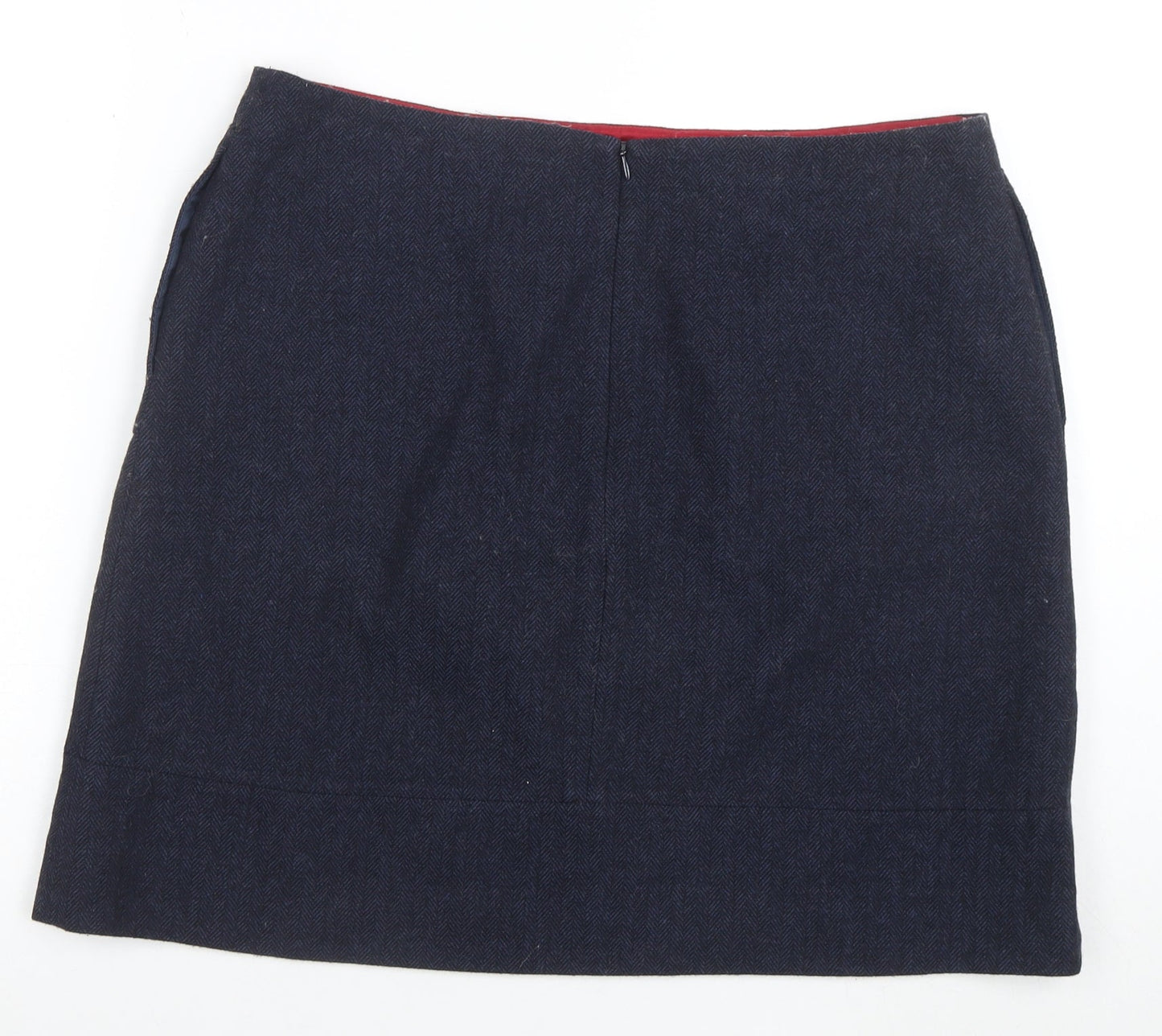 Jaeger Women Blue Wool Blend Herringbone Pencil Skirt Size 14