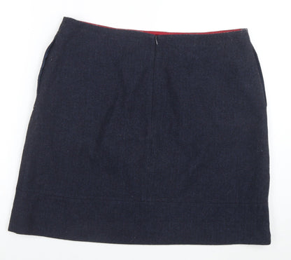 Jaeger Women Blue Wool Blend Herringbone Pencil Skirt Size 14