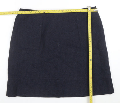 Jaeger Women Blue Wool Blend Herringbone Pencil Skirt Size 14