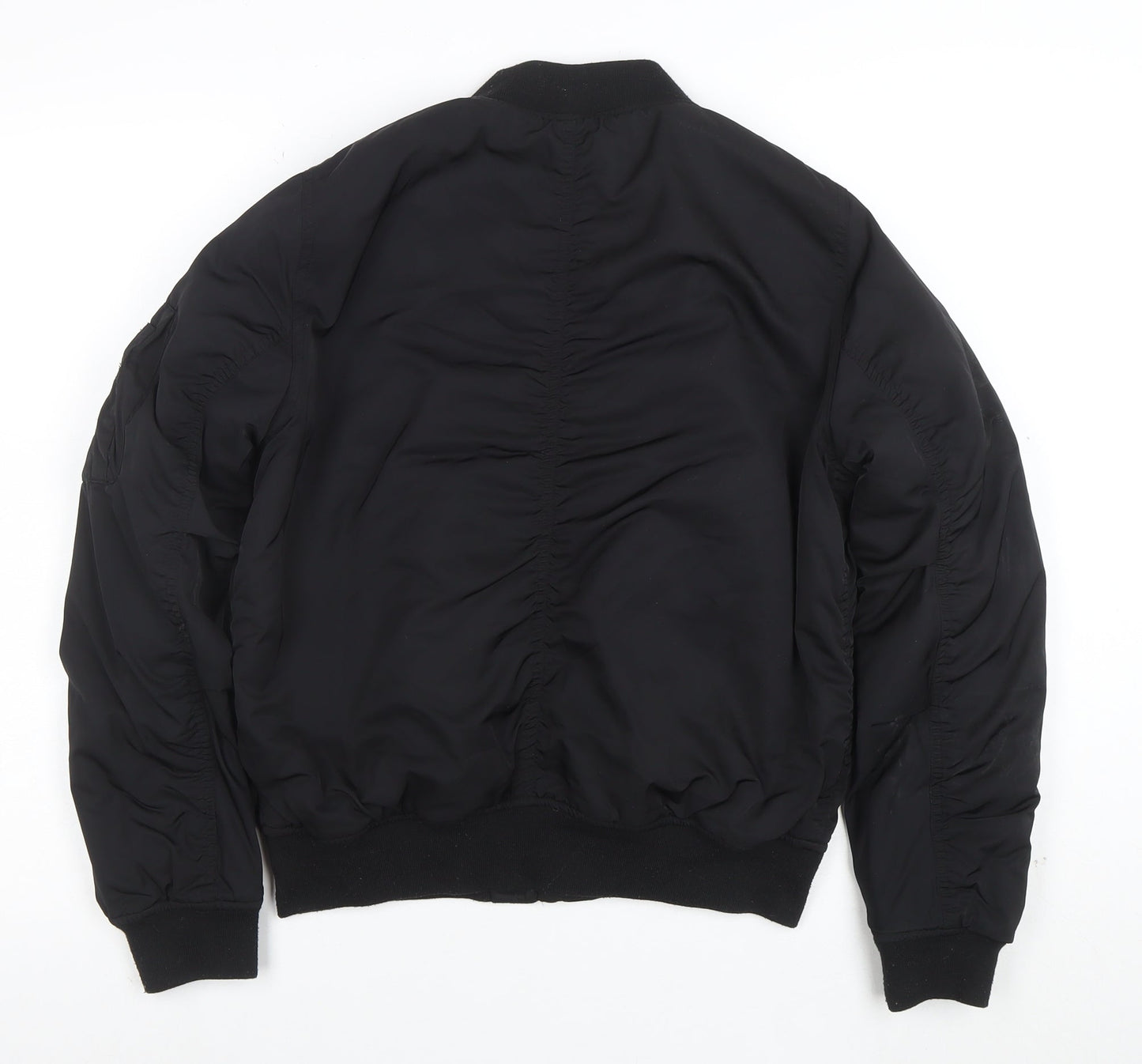 Topshop Women's Black Bomber Jacket Size 12 Lined Zip Casual