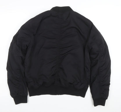 Topshop Women's Black Bomber Jacket Size 12 Lined Zip Casual