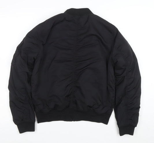 Topshop Women's Black Bomber Jacket Size 12 Lined Zip Casual
