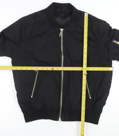 Topshop Women's Black Bomber Jacket Size 12 Lined Zip Casual