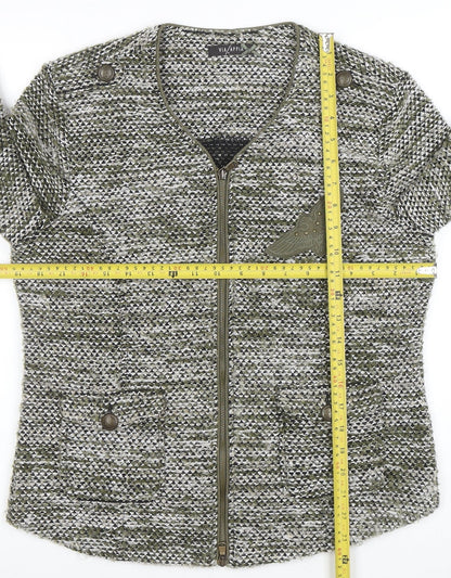 Via Appia Women Green Knit Full Zip Cardigan Size 14 Classic Style