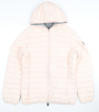 Geographical Norway Women's Pink Hooded Puffer Jacket Size 14