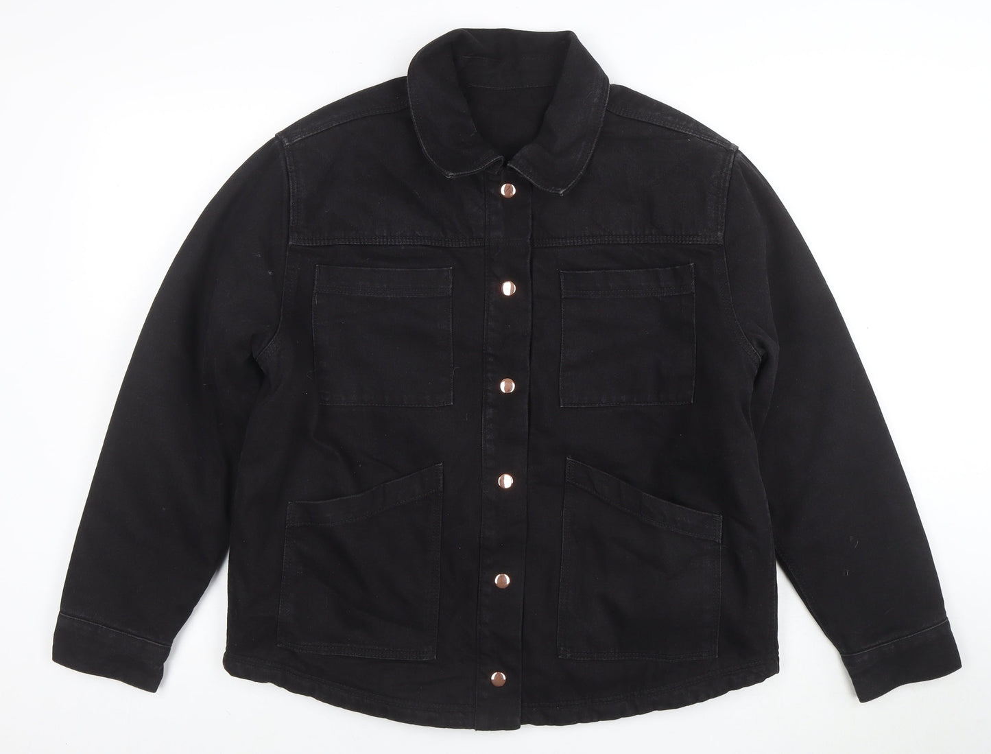 Next Women's Black Cotton Twill Jacket Size 14 Casual Button Front