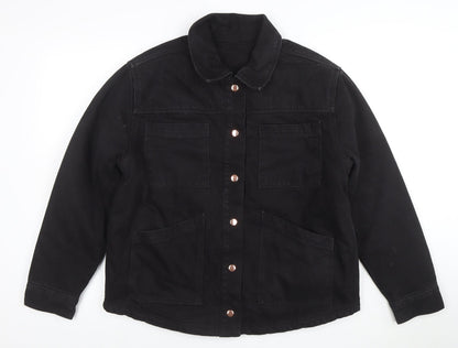 Next Women's Black Cotton Twill Jacket Size 14 Casual Button Front