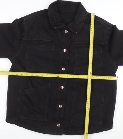 Next Women's Black Cotton Twill Jacket Size 14 Casual Button Front