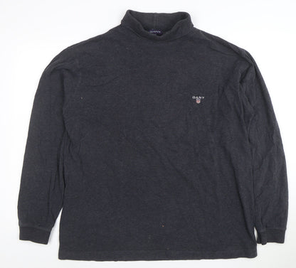GANT Men's Grey Mock Neck Cotton Sweatshirt M Classic Logo Pullover
