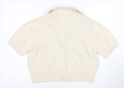 Marks and Spencer Women Beige Collared Button Knit Cardigan L