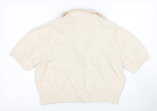 Marks and Spencer Women Beige Collared Button Knit Cardigan L