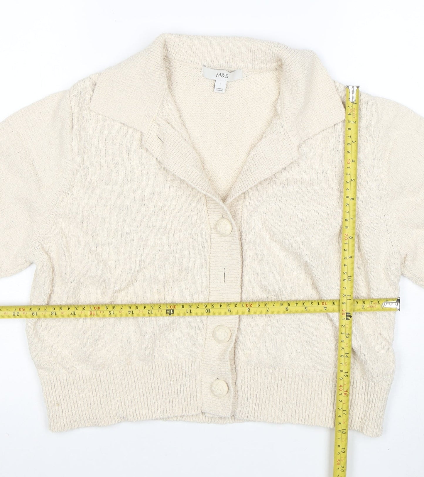 Marks and Spencer Women Beige Collared Button Knit Cardigan L