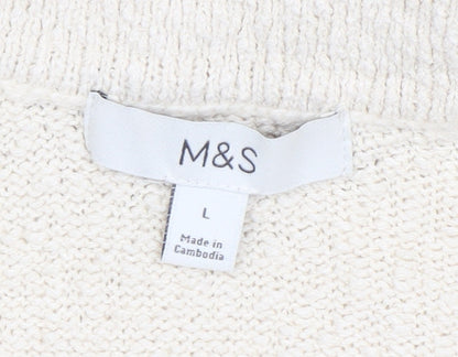 Marks and Spencer Women Beige Collared Button Knit Cardigan L