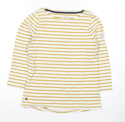 Joules Women Yellow White Striped 3/4 Sleeve Cotton T-Shirt Size 8