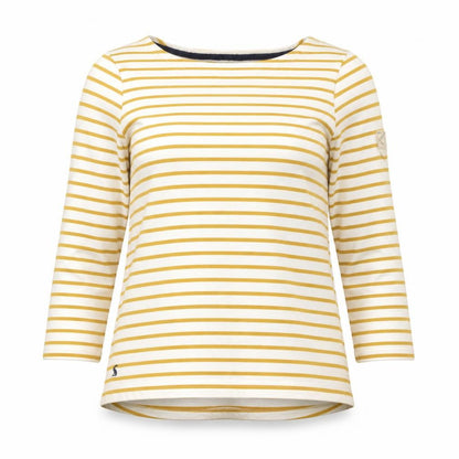 Joules Women Yellow White Striped 3/4 Sleeve Cotton T-Shirt Size 8