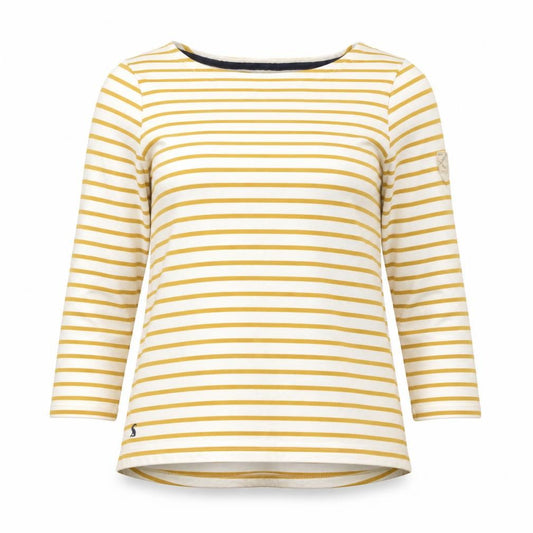 Joules Women Yellow White Striped 3/4 Sleeve Cotton T-Shirt Size 8