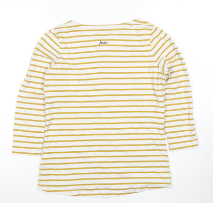Joules Women Yellow White Striped 3/4 Sleeve Cotton T-Shirt Size 8