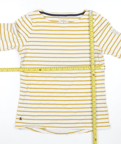 Joules Women Yellow White Striped 3/4 Sleeve Cotton T-Shirt Size 8