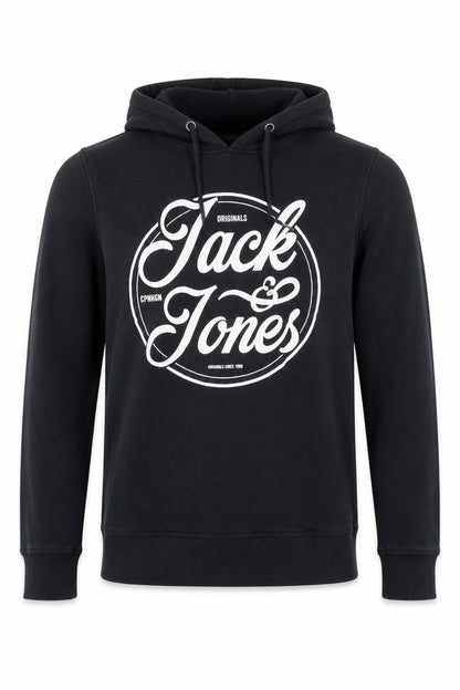 Jack & Jones Mens Black Pullover Hoodie Small Graphic Print