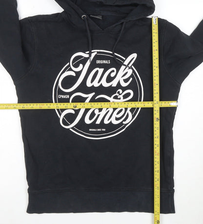 Jack & Jones Mens Black Pullover Hoodie Small Graphic Print