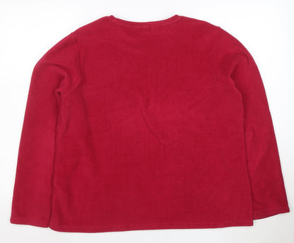 Lands' End Womens Red Fleece Pullover Sweatshirt Size L 14-16
