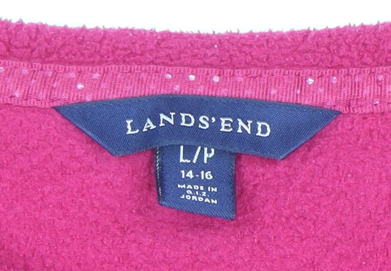 Lands' End Womens Red Fleece Pullover Sweatshirt Size L 14-16