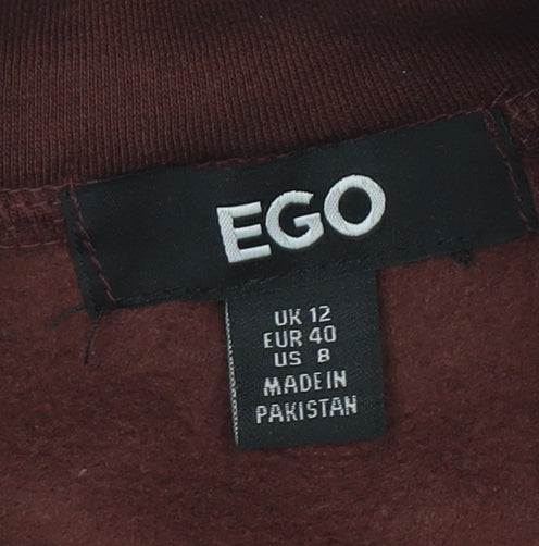 EGO Womens Brown Pink Full Zip Hoodie Size 12 Cotton Blend