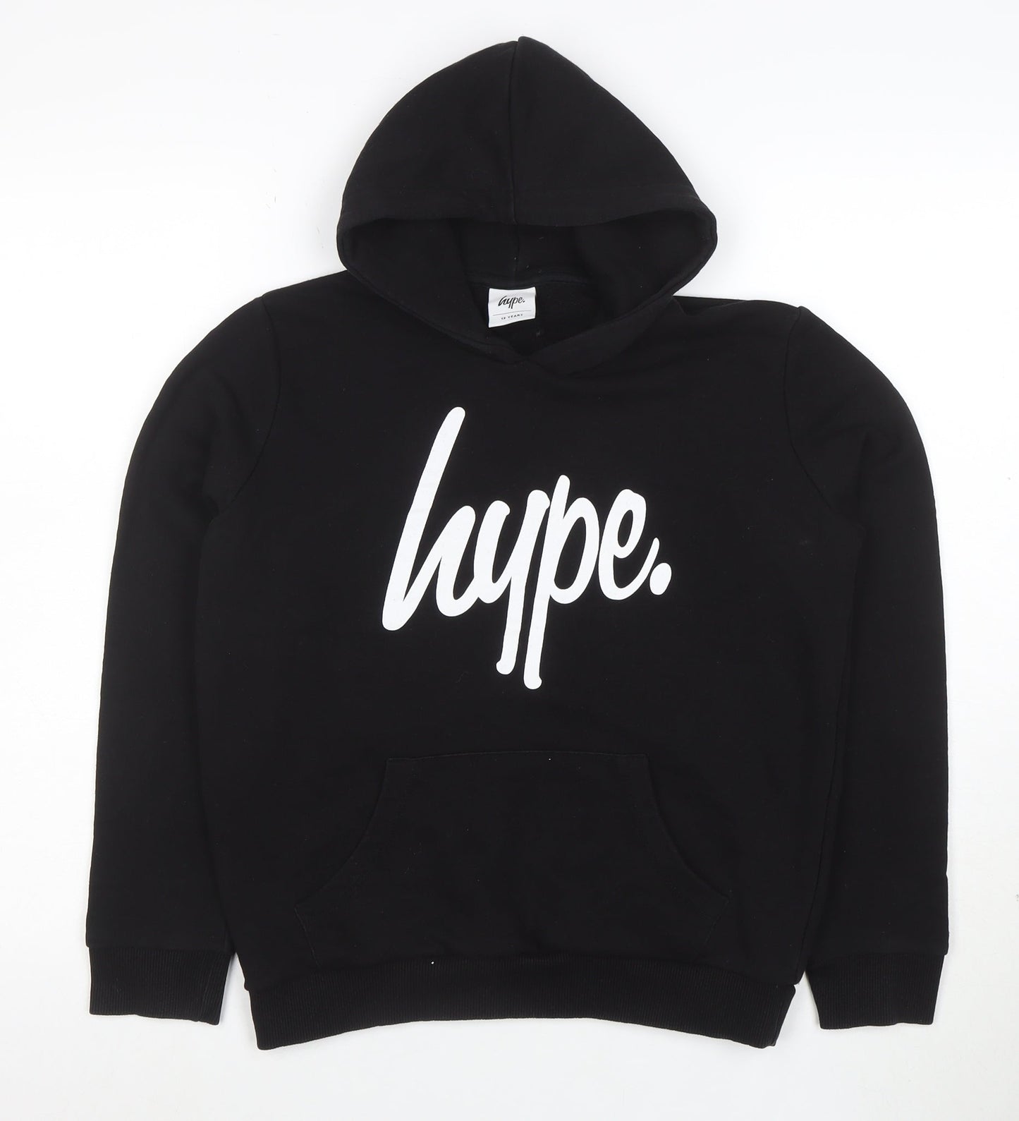 Hype Boys Black Pullover Hoodie 13 Years Cotton Blend Graphic Print