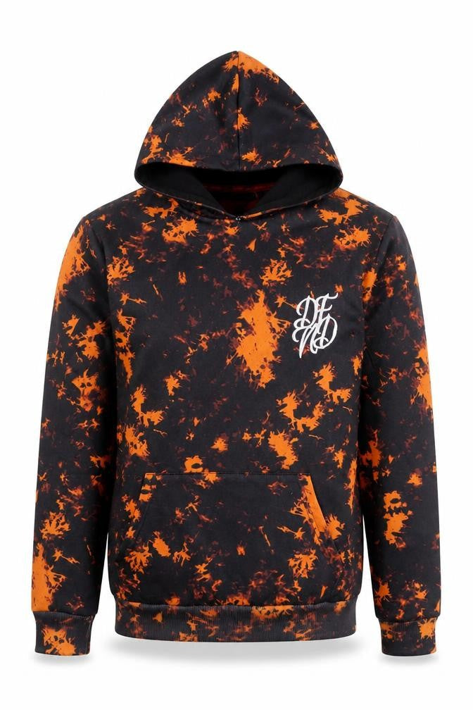 DFND Men’s Black Orange Pullover Hoodie Medium Polyester Graphic Print