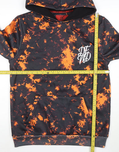 DFND Men’s Black Orange Pullover Hoodie Medium Polyester Graphic Print