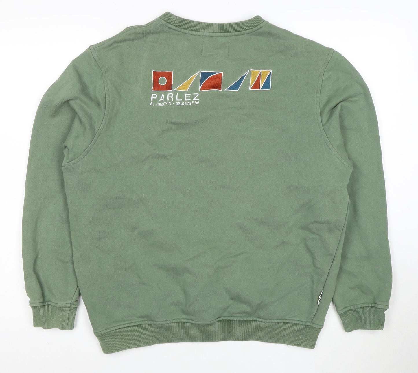 Parlez Men's Green Embroidered Crew Neck Sweatshirt Size M