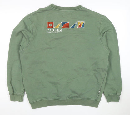 Parlez Men's Green Embroidered Crew Neck Sweatshirt Size M