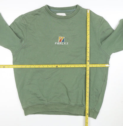 Parlez Men's Green Embroidered Crew Neck Sweatshirt Size M