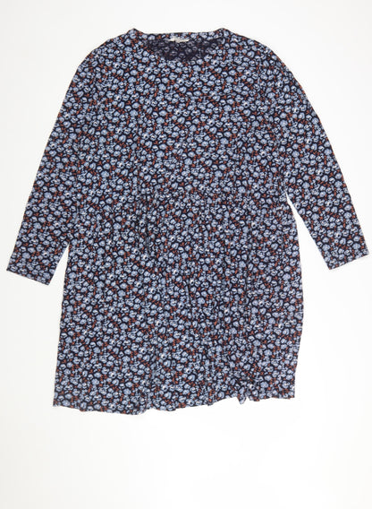 Seasalt Cornwall Women Blue Floral Cotton Tall Shift Dress UK 20