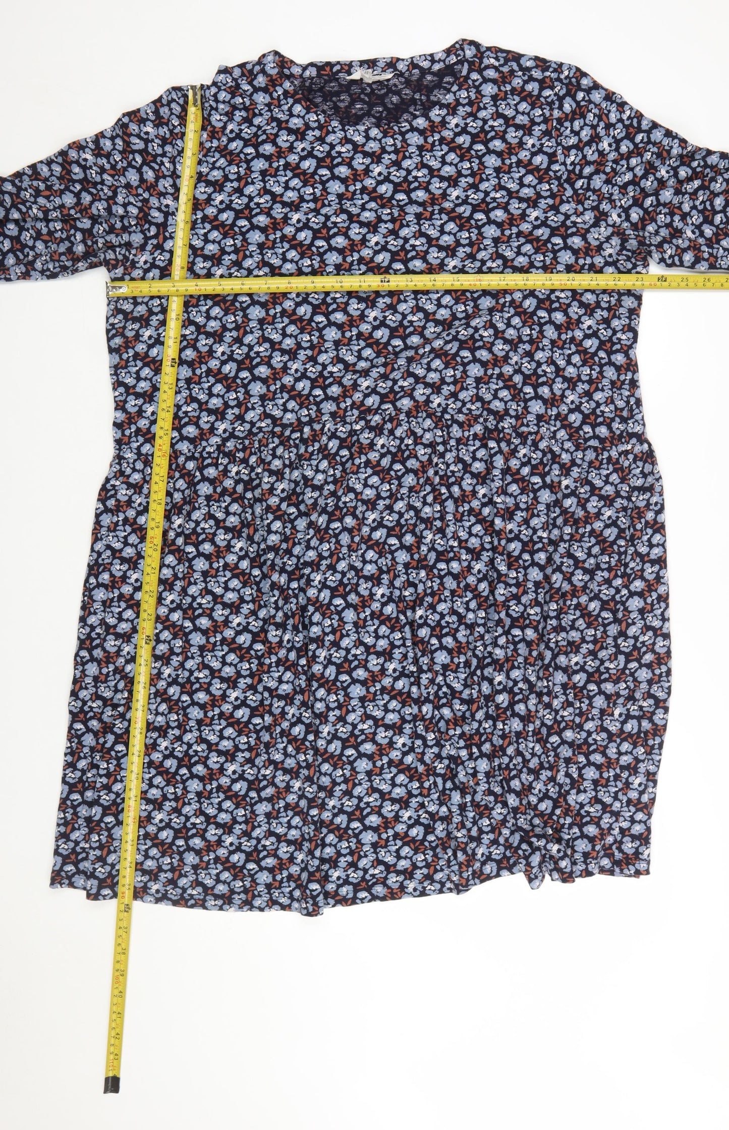 Seasalt Cornwall Women Blue Floral Cotton Tall Shift Dress UK 20