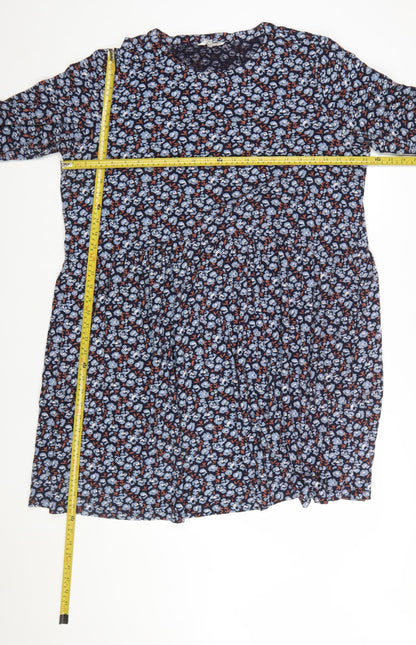 Seasalt Cornwall Women Blue Floral Cotton Tall Shift Dress UK 20