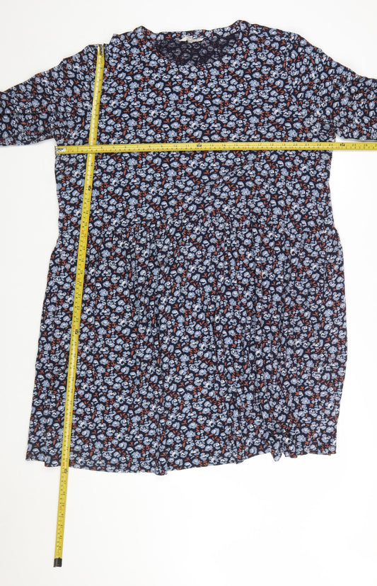 Seasalt Cornwall Women Blue Floral Cotton Tall Shift Dress UK 20