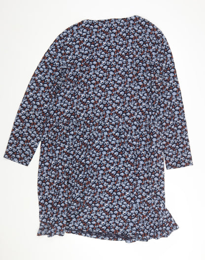 Seasalt Cornwall Women Blue Floral Cotton Tall Shift Dress UK 20