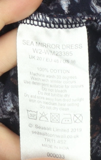 Seasalt Cornwall Women Blue Floral Cotton Tall Shift Dress UK 20