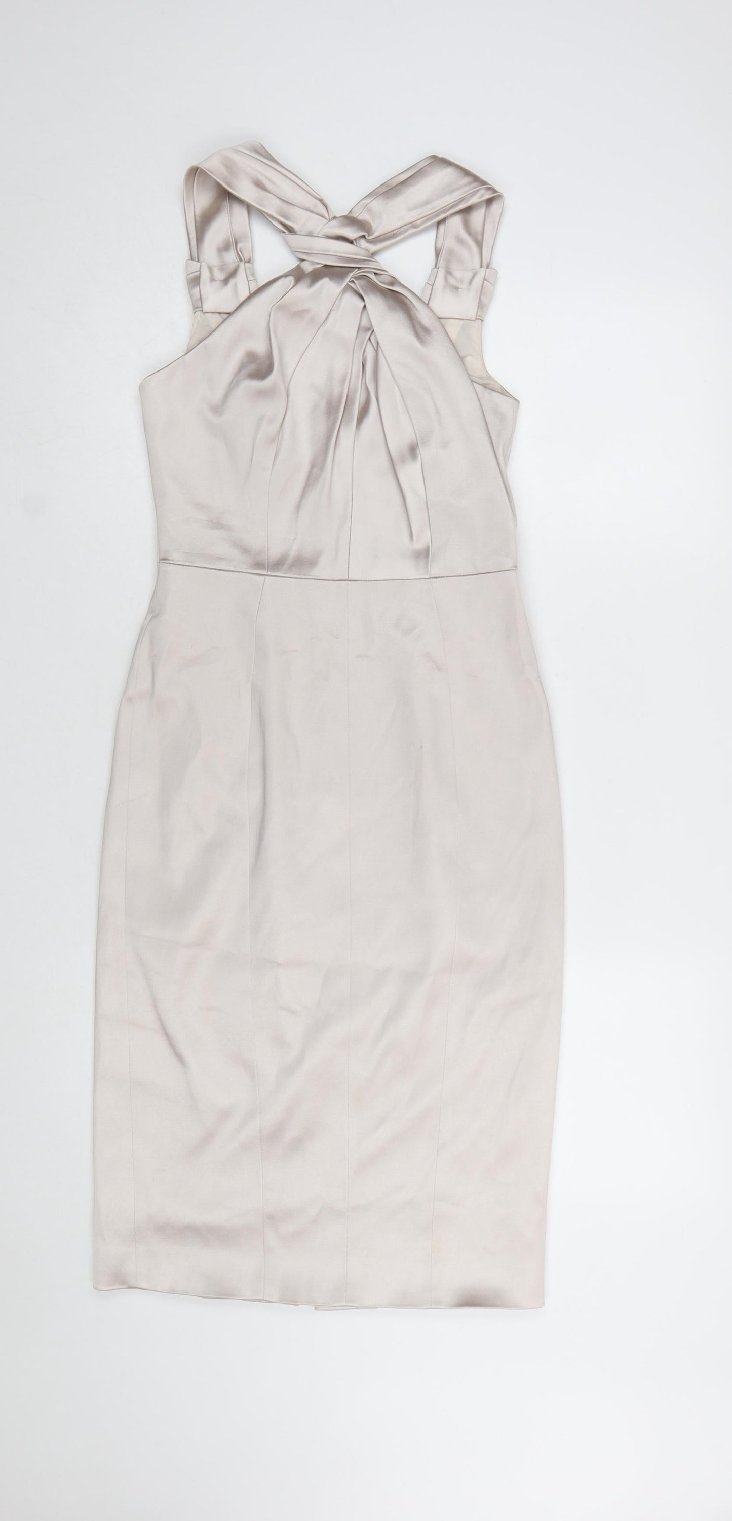 Karen Millen Women Beige Halter Pleated Sheath Dress UK 10